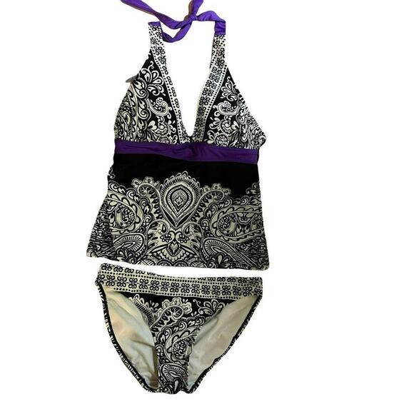 Athleta Paisley Bikini Bottom Black White Purple Small - Picture 6 of 6